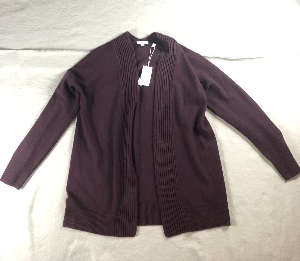 New Vince Sweater Womens Large Burgundy Wool Cashmere Open Cardigan $598